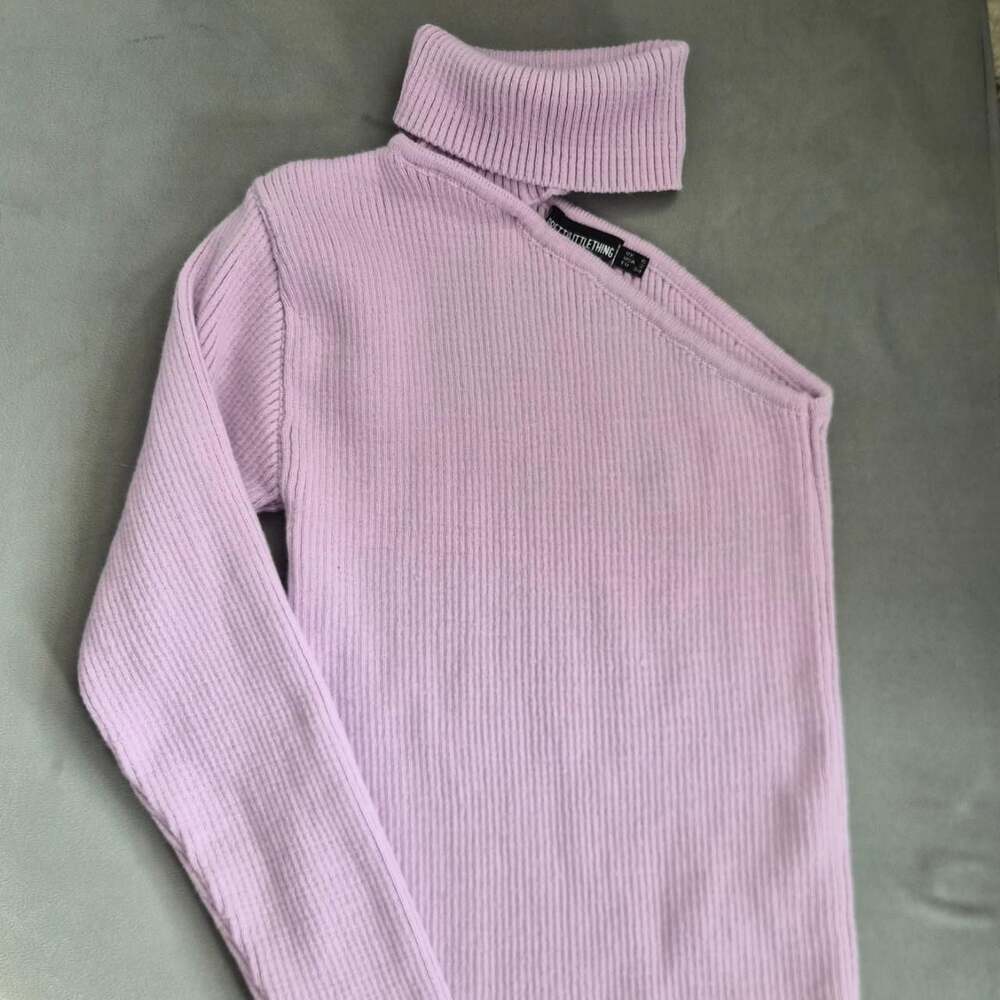 PrettyLittleThing Lavender One Shoulder Turtleneck Sweater